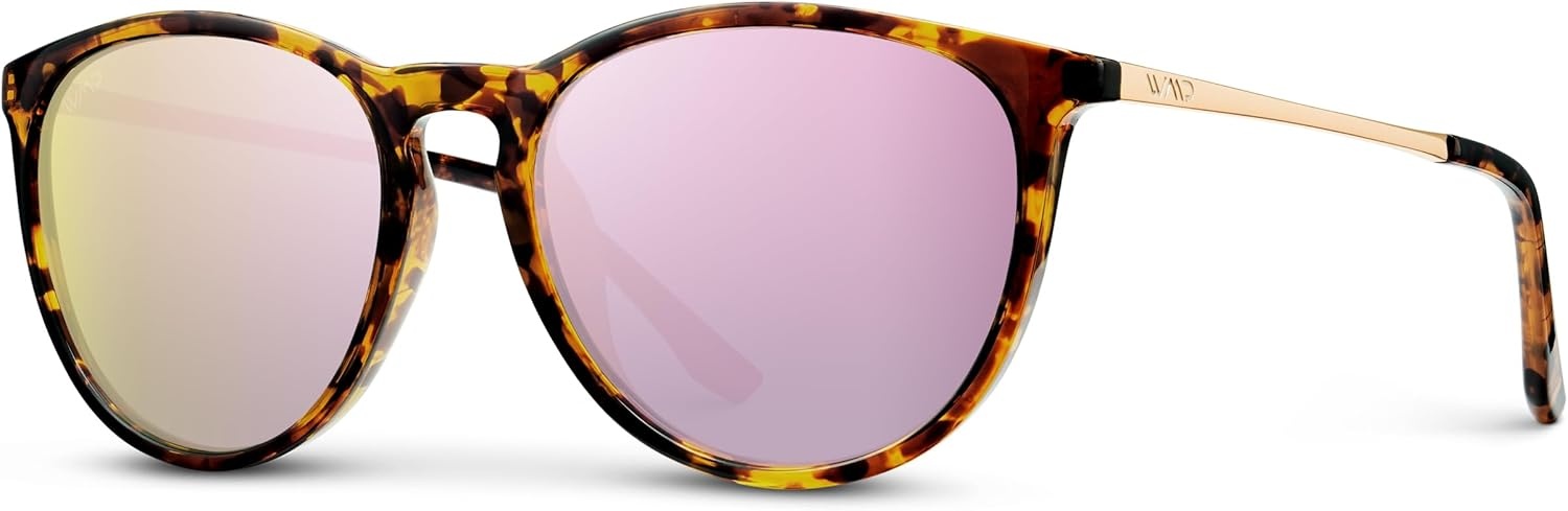 image:imageWearMe Pro Round Polarized Sunglasses for Women  UV400 Protection Lightweight Frame Vintage Retro StyleTortoise Frame  Mirror Pink Lens
