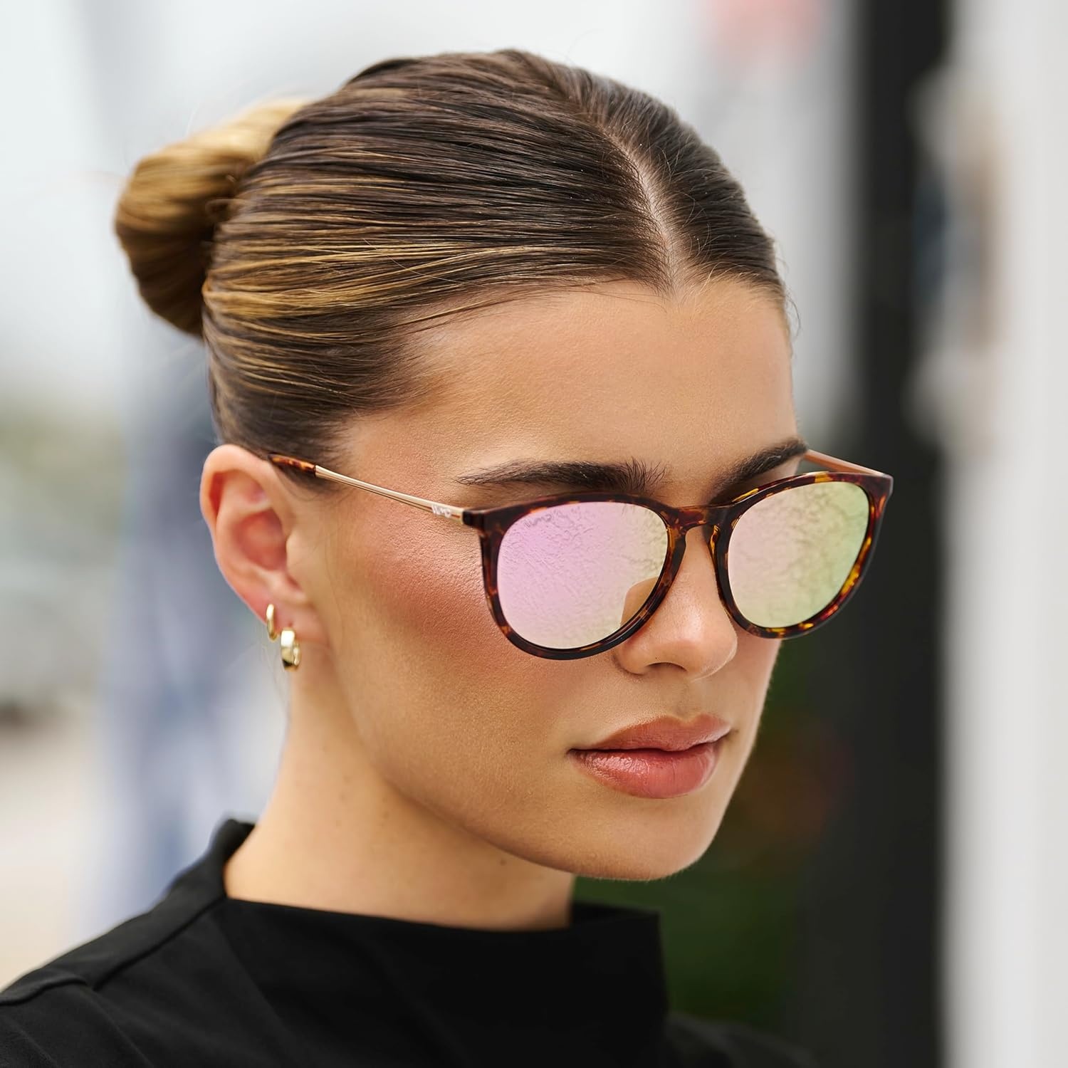 image:imageWearMe Pro Round Polarized Sunglasses for Women  UV400 Protection Lightweight Frame Vintage Retro StyleTortoise Frame  Mirror Pink Lens