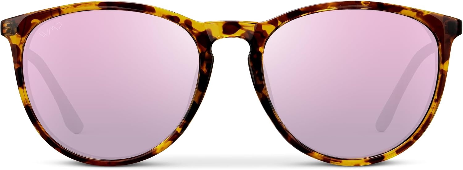 image:imageWearMe Pro Round Polarized Sunglasses for Women  UV400 Protection Lightweight Frame Vintage Retro StyleTortoise Frame  Mirror Pink Lens