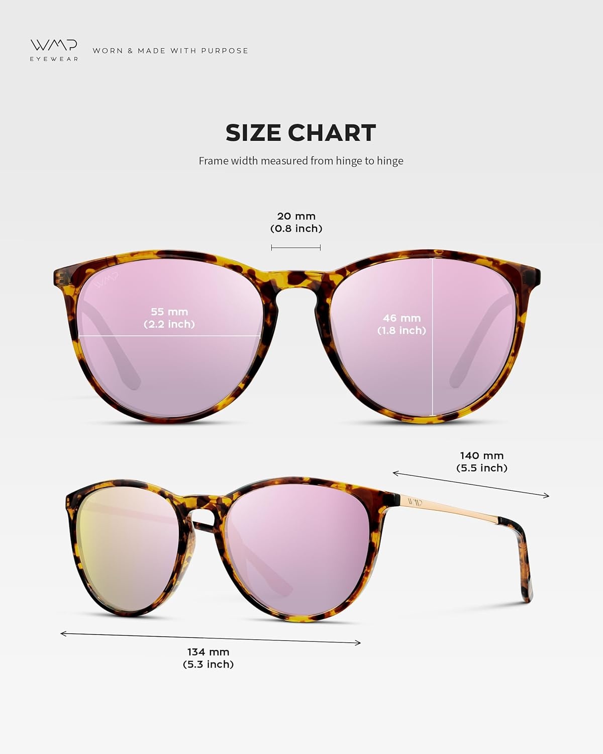 image:imageWearMe Pro Round Polarized Sunglasses for Women  UV400 Protection Lightweight Frame Vintage Retro StyleTortoise Frame  Mirror Pink Lens