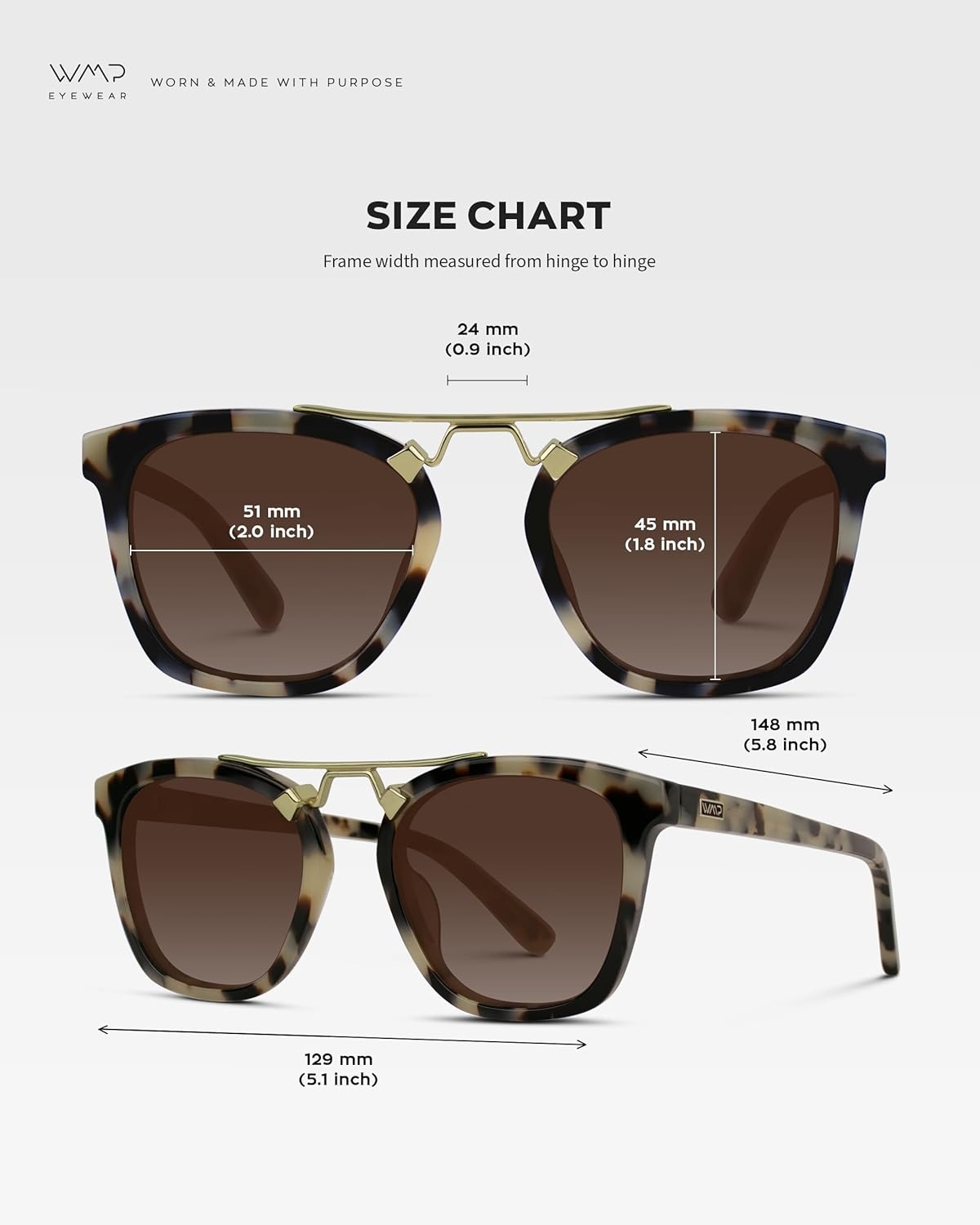 image:imageWearMe Pro WMP Eyewear  Womens Oversized Polarized Sunglasses Square Vintage Style with Metal DoubleBar BridgeBeige TortoiseGradient Brown Lens