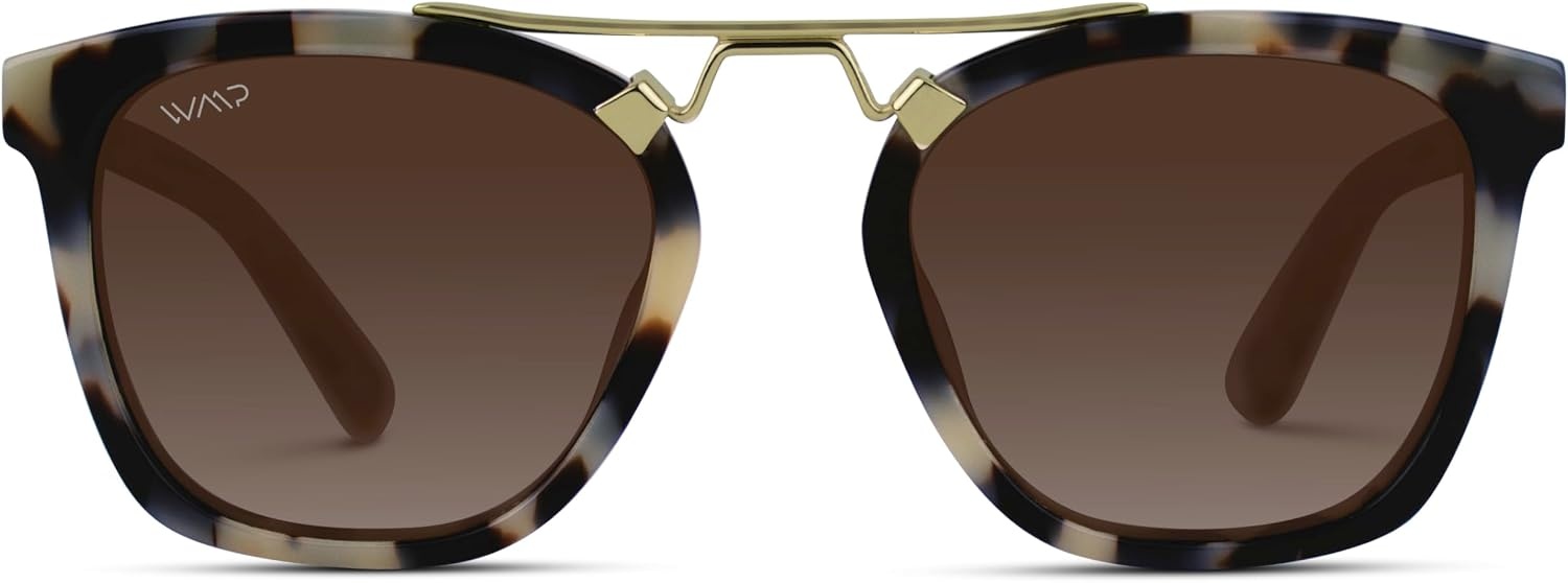 image:imageWearMe Pro WMP Eyewear  Womens Oversized Polarized Sunglasses Square Vintage Style with Metal DoubleBar BridgeBeige TortoiseGradient Brown Lens