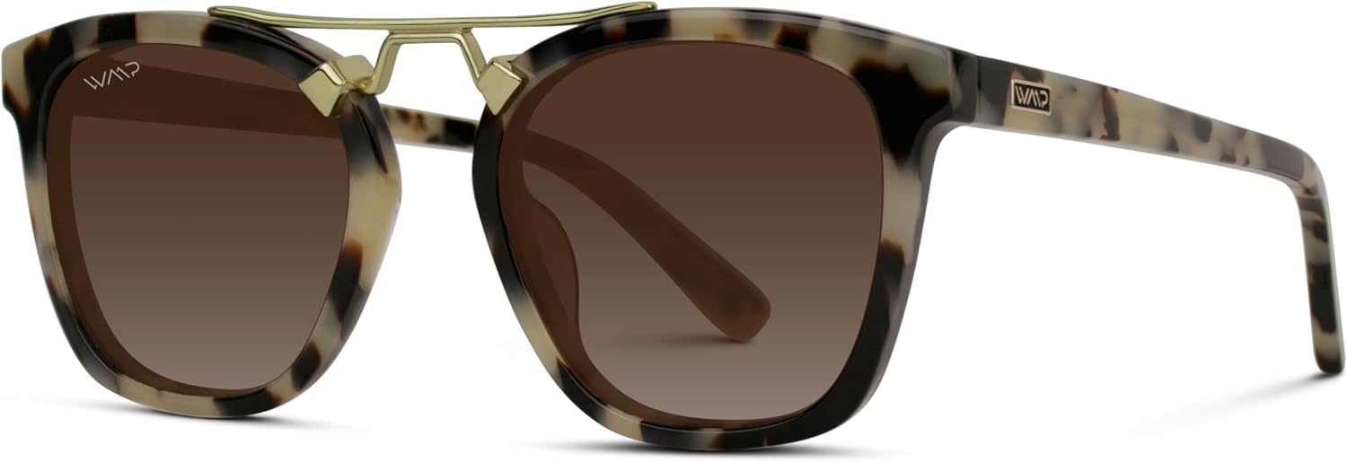 image:imageWearMe Pro WMP Eyewear  Womens Oversized Polarized Sunglasses Square Vintage Style with Metal DoubleBar BridgeBeige TortoiseGradient Brown Lens