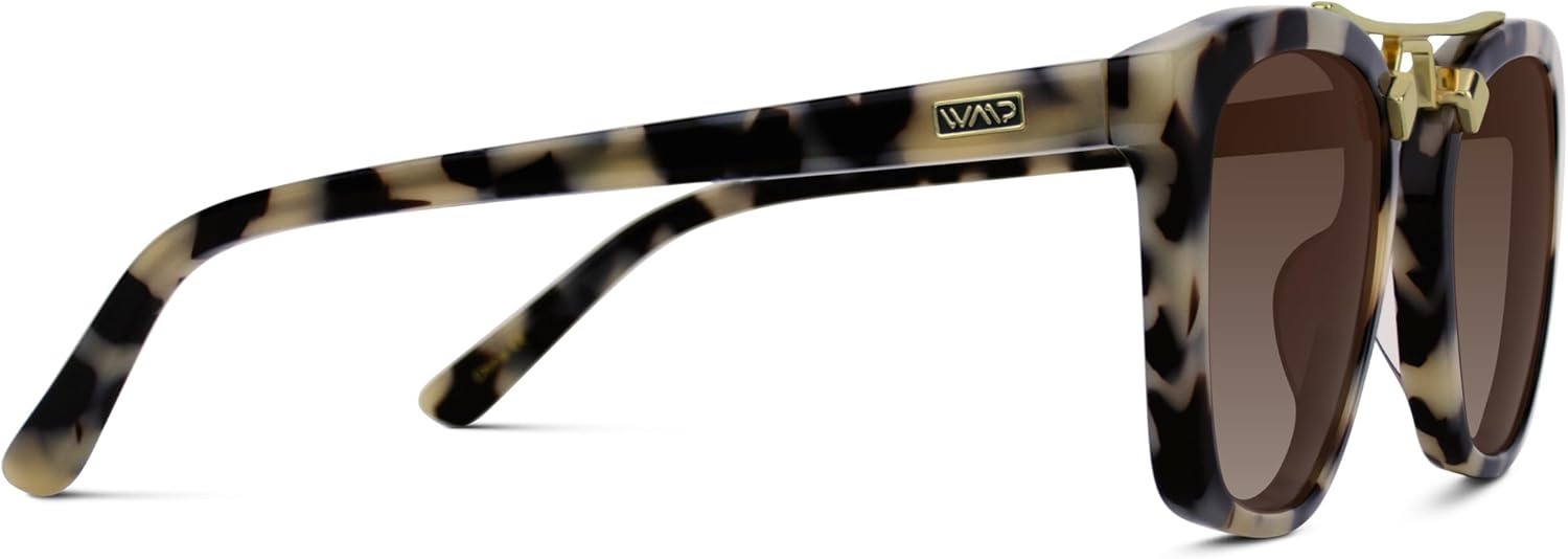 image:imageWearMe Pro WMP Eyewear  Womens Oversized Polarized Sunglasses Square Vintage Style with Metal DoubleBar BridgeBeige TortoiseGradient Brown Lens