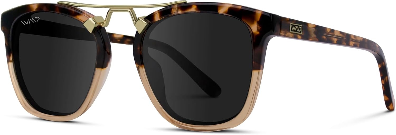 image:imageWearMe Pro WMP Eyewear  Womens Oversized Polarized Sunglasses Square Vintage Style with Metal DoubleBar BridgeCrystal Brown TortoiseBlack Lens