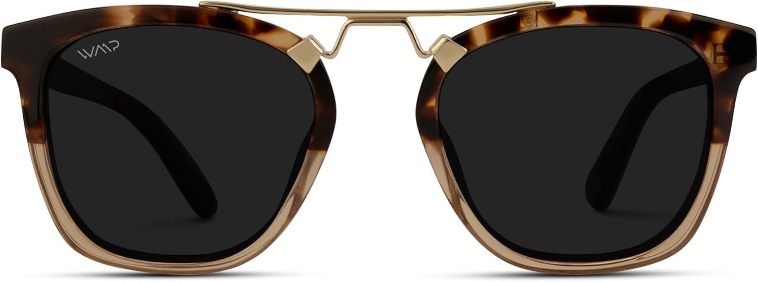 image:imageWearMe Pro WMP Eyewear  Womens Oversized Polarized Sunglasses Square Vintage Style with Metal DoubleBar BridgeCrystal Brown TortoiseBlack Lens