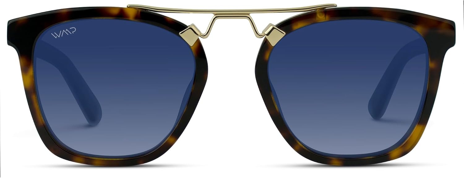 image:imageWearMe Pro WMP Eyewear  Womens Oversized Polarized Sunglasses Square Vintage Style with Metal DoubleBar BridgeWhiskey Brown TortoiseBlue Gradient Lens