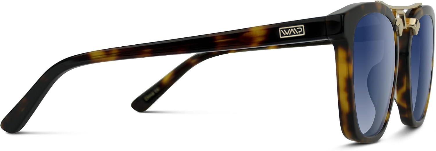 image:imageWearMe Pro WMP Eyewear  Womens Oversized Polarized Sunglasses Square Vintage Style with Metal DoubleBar BridgeWhiskey Brown TortoiseBlue Gradient Lens