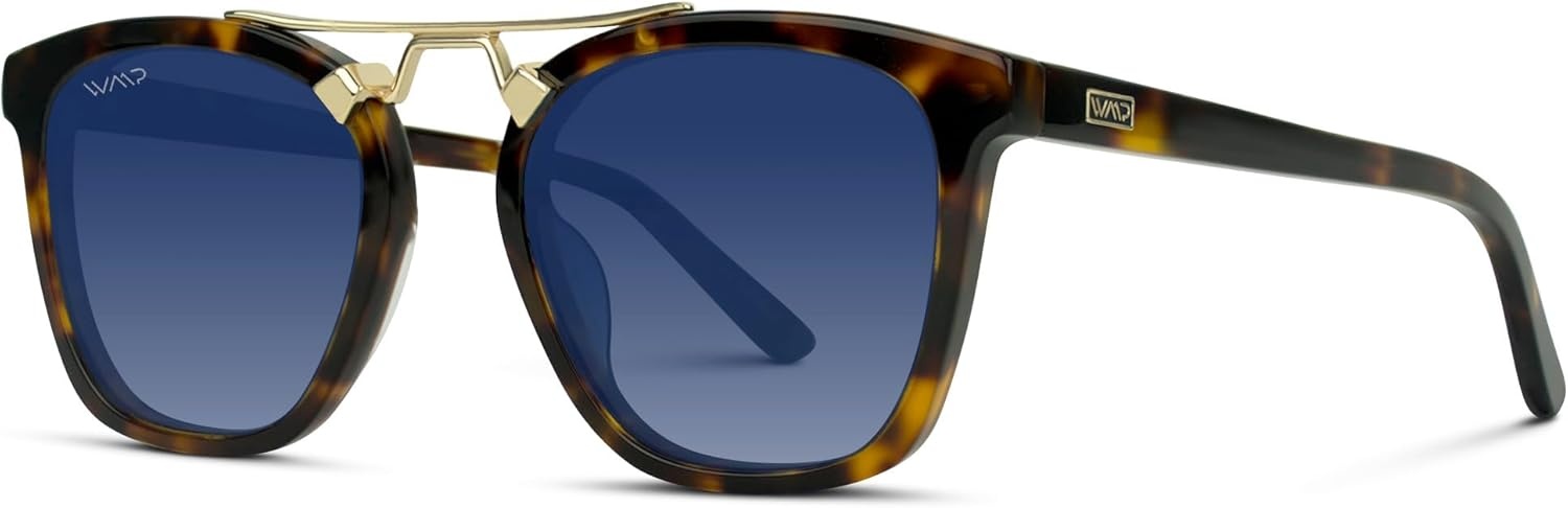 image:imageWearMe Pro WMP Eyewear  Womens Oversized Polarized Sunglasses Square Vintage Style with Metal DoubleBar BridgeWhiskey Brown TortoiseBlue Gradient Lens