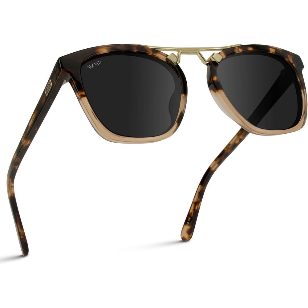 image:imageWearMe Pro WMP Eyewear  Womens Oversized Polarized Sunglasses Square Vintage Style with Metal DoubleBar BridgeCrystal Brown TortoiseBlack Lens