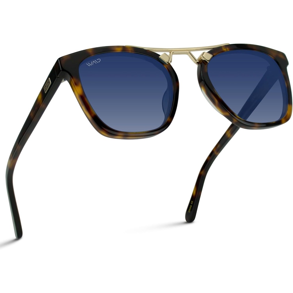 image:imageWearMe Pro WMP Eyewear  Womens Oversized Polarized Sunglasses Square Vintage Style with Metal DoubleBar BridgeWhiskey Brown TortoiseBlue Gradient Lens