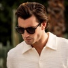 image:imageWMP Eyewear  Mens Modern Geometric P3 Round Retro Polarized Sunglasses Lightweight Acetate Frame Premium UV ProtectionBlack  Oak Brown Gradient Lens