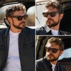 image:imageWMP Eyewear  Mens Polarized Rectangular Sunglasses Thick Acetate Frame Modern StyleCrystal Steel Blue  Brown Lens