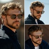 image:imageWMP Eyewear  Mens Polarized Square Sunglasses Thick Acetate Frame Modern Style UV400 ProtectionCrystal Brown  Triple Black Lens