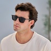 image:imageWearMe Pro  Mens Polarized Rectangular Sunglasses Bold Browline Keyhole Bridge Metal Rivets Modern Retro StyleBlack  Triple Black Lens