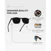 image:imageWearMe Pro  Mens Polarized Rectangular Sunglasses Bold Browline Keyhole Bridge Metal Rivets Modern Retro StyleBlack  Triple Black Lens