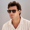 image:imageWearMe Pro  Mens Polarized Rectangular Sunglasses Bold Browline Keyhole Bridge Metal Rivets Modern Retro StyleKhaki Green  Grey Brown Gradient Lens