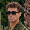 image:imageWearMe Pro  Mens Polarized Sunglasses Narrow Geometric Frame Rectangular Lenses Round Rivets Injected Metal CoreBlack  Oak Brown Gradient Lens