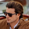 image:imageWearMe Pro  Mens Polarized Sunglasses Narrow Geometric Frame Rectangular Lenses Round Rivets Injected Metal CoreCrystal Stone Blue  Brown Lens