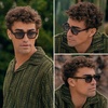 image:imageWearMe Pro  Mens Polarized Sunglasses Narrow Geometric Frame Rectangular Lenses Round Rivets Injected Metal CoreHavana Tortoise  Grey Brown Gradient Lens
