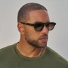 image:imageWearMe Pro  Mens Polarized Sunglasses Narrow Geometric Frame Rectangular Lenses Round Rivets Injected Metal CoreJade Green  Brown Gold Gradient Lens