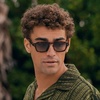 image:imageWearMe Pro  Mens Polarized Sunglasses Narrow Geometric Frame Rectangular Lenses Round Rivets Injected Metal CoreRed Garnet  Smoke Green Lens