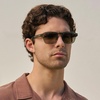 image:imageWearMe Pro  Mens Polarized Sunglasses Narrow Geometric Frame Rectangular Lenses Round Rivets Injected Metal CoreSage Green  Grey Brown Gradient Lens