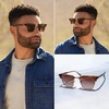 image:imageWearMe Pro  Modern SemiRimless Rectangular Polarized Trendy Sunglasses for Men and WomenCrystal Smoke BrownBrown Lens