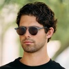 image:imageWearMe Pro  Urban Mens Square Sunglasses  Narrow Fit Double Bridge Design Modern Round Frames amp Polarized LensesDenim Blue Frame  Brown Lens