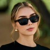 image:imageWearMe Pro  Womens Polarized Rectangular Sunglasses Narrow Acetate Frame Durable 5Barrel Hinges HandPolished FinishBlack  Triple Black Lens