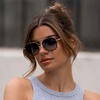 image:imageWearMe Pro  Womens Polarized Square Sunglasses Modern Square Aviator with Double Bridge Vintage AestheticsBrown Tortoise Frame  Gradient Blue Lens