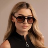 image:imageWearMe Pro Chic Retro Oversized Polarized Sunglasses Statement Aviators for WomenBlack  Grey Brown Gradient Lens