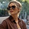 image:imageWearMe Pro Chic Retro Oversized Polarized Sunglasses Statement Aviators for WomenHoney Tortoise Frame  Twilight Gradient Lens