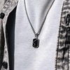 image:imageWearMe Pro Mens Pendant Necklace  3mm Rolo Box Chain amp Beveled Pendant with Porcelain Stone Inset