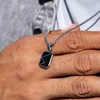 image:imageWearMe Pro Mens Pendant Necklace  3mm Rolo Box Chain amp Beveled Pendant with Porcelain Stone Inset