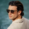 image:imageWearMe Pro WMP Eyewear  Mens Classic Round Polarized Sunglasses Premium Slim Acetate Frame with Dashed Rivet DetailsDark Moss Green  Brown Lens