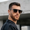 image:imageWearMe Pro WMP Eyewear  Mens Polarized Bold Geometric Flat Top Key Hole Design Acetate Frame SunglassesCrystal Stone Blue  Brown Lens