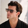 image:imageWearMe Pro WMP Eyewear  Mens Polarized Rectangular Double Bridge Sunglasses FlatTop Frame Modern Minimalist StyleCharcoal Grey  Grey Brown Gradient Lens