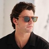 image:imageWearMe Pro WMP Eyewear  Mens Polarized Rectangular Double Bridge Sunglasses FlatTop Frame Modern Minimalist StyleHoney Tortoise  Smoke Green Lens