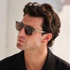 image:imageWearMe Pro WMP Eyewear  Mens Polarized Rectangular Double Bridge Sunglasses FlatTop Frame Modern Minimalist StylePalm Green  Dark Brown Lens