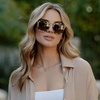 image:imageWearMe Pro WMP Eyewear  Womens Oversized Polarized Sunglasses Square Vintage Style with Metal DoubleBar BridgeBeige TortoiseGradient Brown Lens