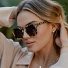 image:imageWearMe Pro WMP Eyewear  Womens Oversized Polarized Sunglasses Square Vintage Style with Metal DoubleBar BridgeBeige TortoiseGradient Brown Lens