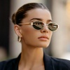 image:imageWearMe Pro WMP Eyewear  Womens Retro Oval Sunglasses Trendy Small Frame 90s Inspired FashionGold Frame  Smoke Green Lens