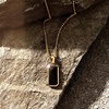 image:imageWearMe Pro14k Pendant Necklace  3mm Rolo Box Chain amp Rectangular Beveled Pendant with Porcelain Stone Inset