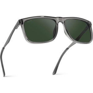 image:imageWMP Eyewear  Mens Polarized Flat Top Square SunglassesCrystal Grey  Smoke Green Lens