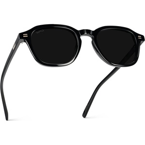 image:imageWMP Eyewear  Mens Polarized Retro Sunglasses  Classic Geometric Square Style Acetate Frame Keyhole BridgeBlack  Triple Black Lens