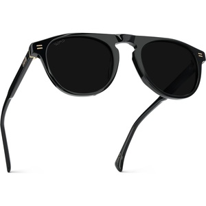 image:imageWMP Eyewear  Mens Polarized Round Aviator Sunglasses Lightweight Acetate Frame amp UV400 ProtectionBlack  Triple Black Lens