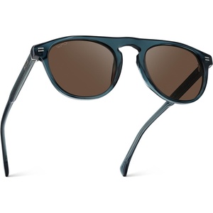 image:imageWMP Eyewear  Mens Polarized Round Aviator Sunglasses Lightweight Acetate Frame amp UV400 ProtectionCrystal Steel Blue  Brown Lens