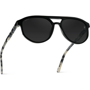 image:imageWMP Eyewear  Unisex Polarized Aviator Sunglasses Modern Double Bridge AntiReflective Lenses Lightweight Acetate FrameBlack Beige Tortoise Frame  Black Lens
