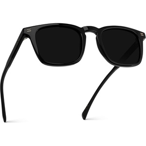 image:imageWearMe Pro  Mens Polarized Rectangular Sunglasses Bold Browline Keyhole Bridge Metal Rivets Modern Retro StyleBlack  Triple Black Lens